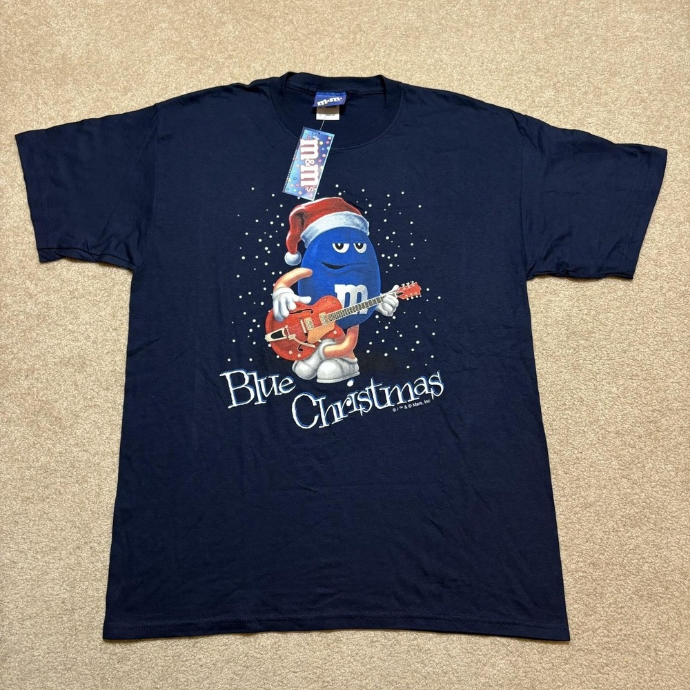 M&M's Christmas Shirt NWT Mens Large Navy Blue Graphic Tee Holiday Candy Y2K 00s